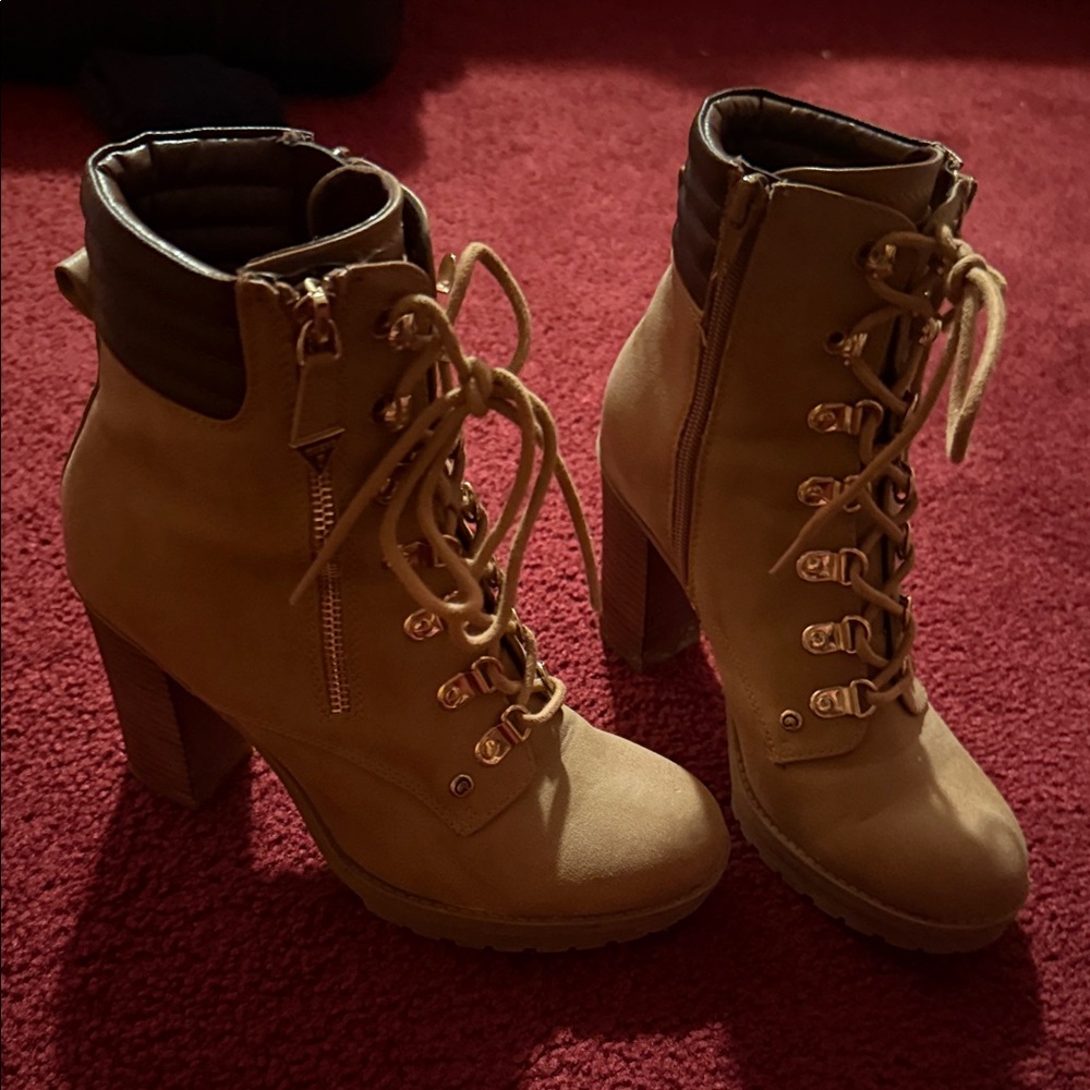 Guess Tan Lace-Up Ankle Boots